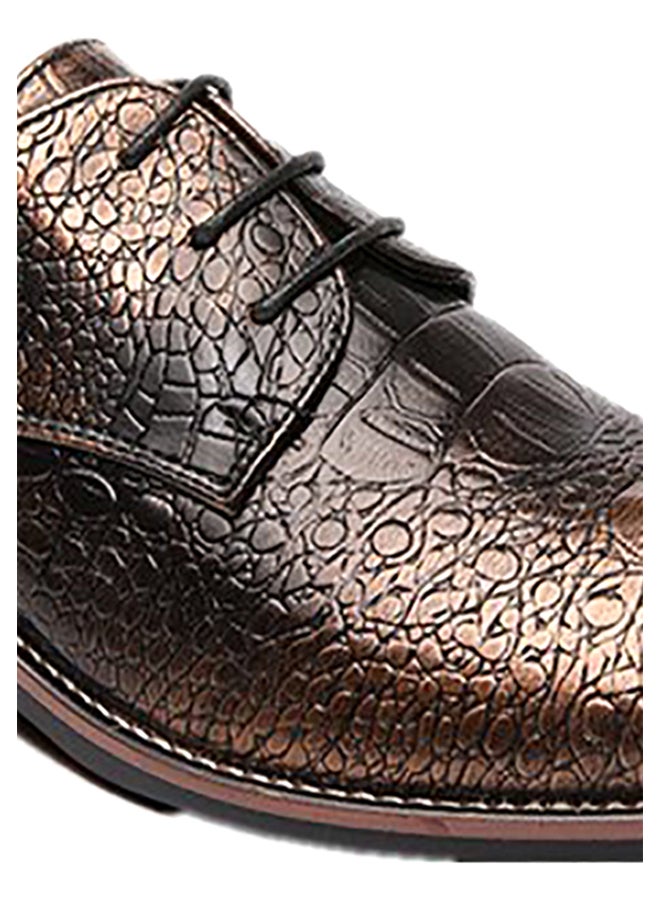 Crocodile Pattern Lace-Up Shoes Brown  - Image 3