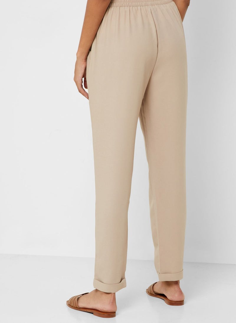 Reserved Belted Ankle Length Pants Beige - Image 2