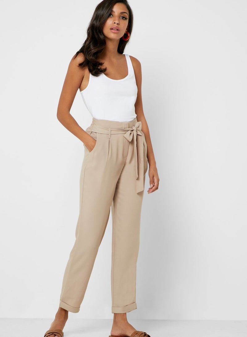Reserved Belted Ankle Length Pants Beige - Image 4