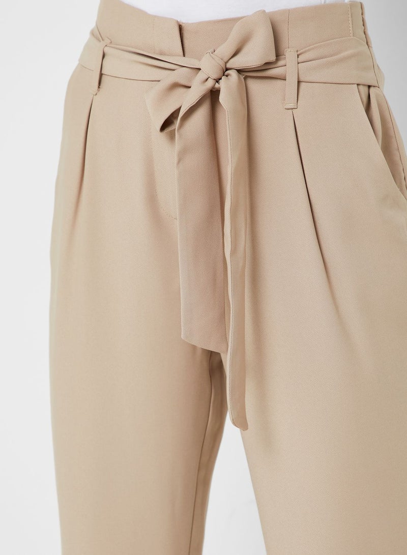Reserved Belted Ankle Length Pants Beige - Image 3