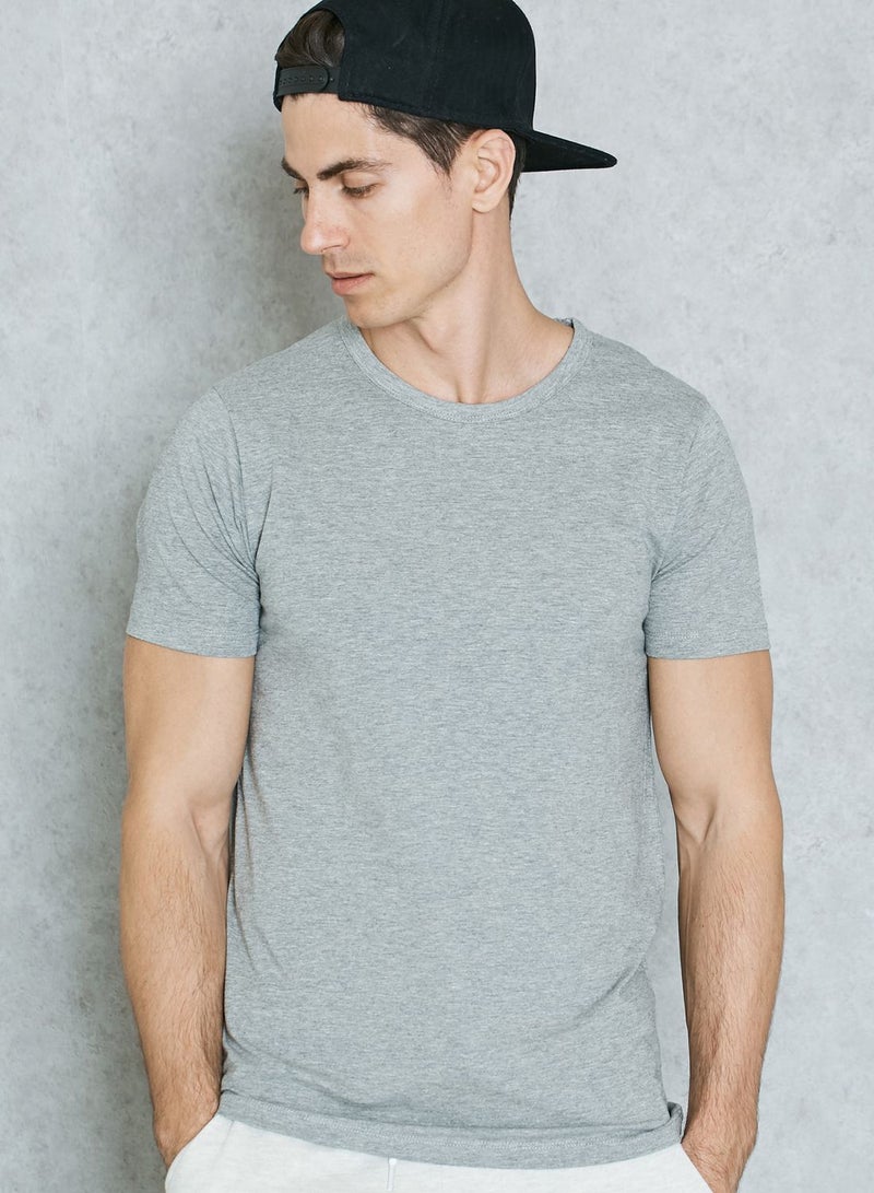 Solid Round Neck T-shirt Grey