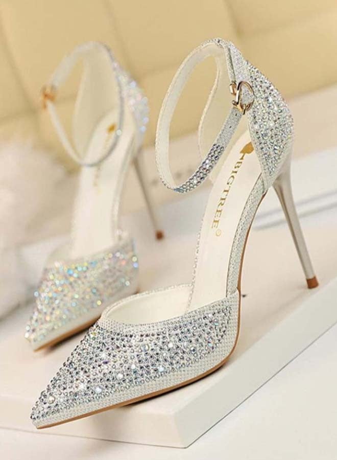 Pointed Toe High Heel Dress Sandals Silver 