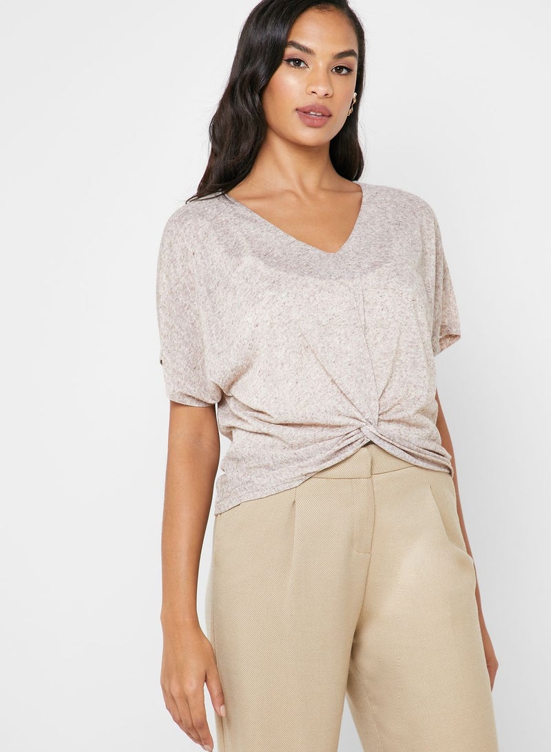 Reserved Front Twisted Blouse Brown - white  - Image 1
