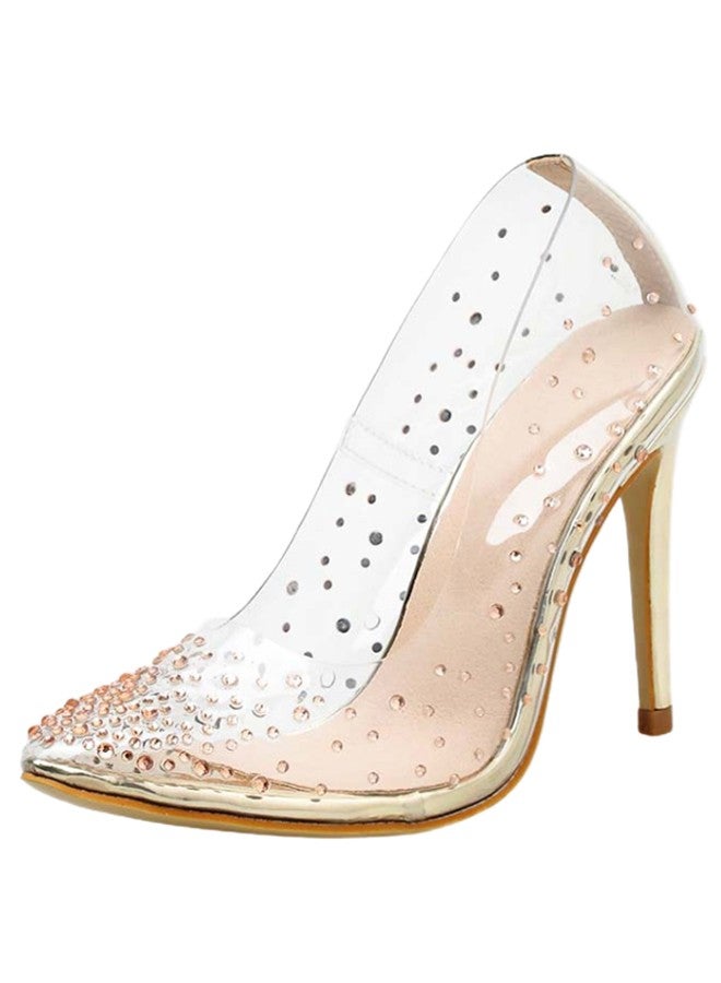 Rhinestone Studded High Heel Pumps Gold/Clear 