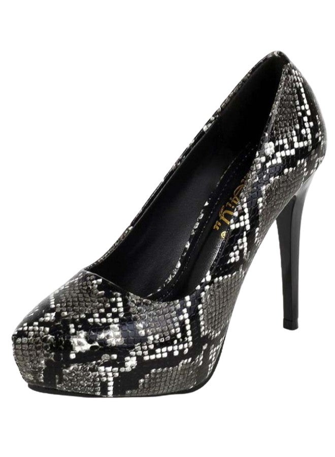 Snake Skin Pattern High Heel Pumps Black 