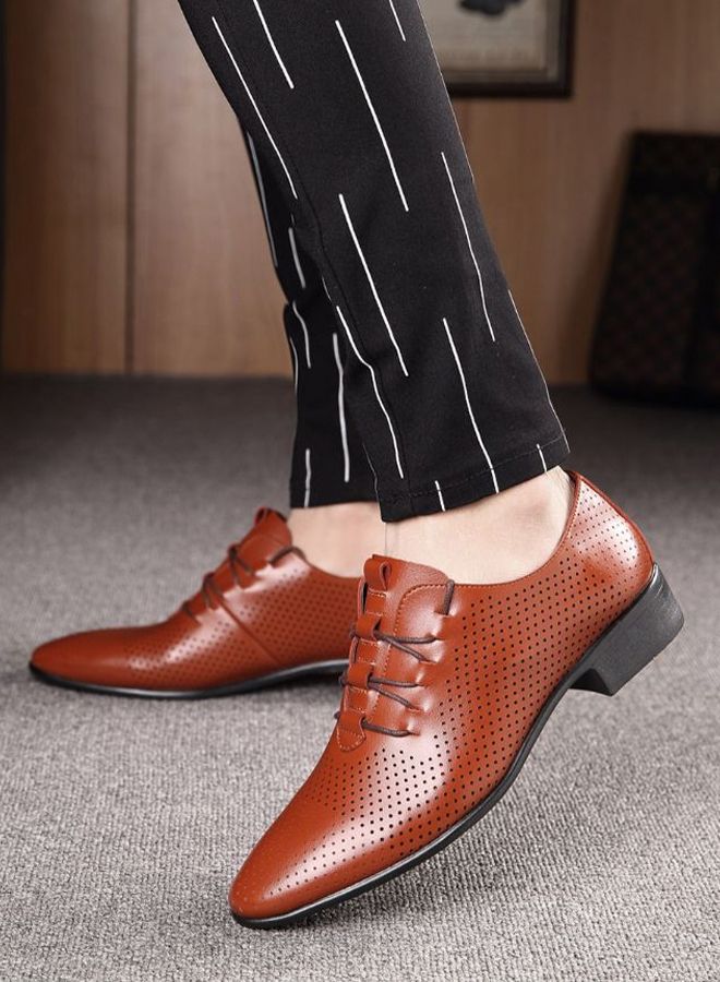 Lace-up Pointed Oxford Casual Shoes Brown - Image 2