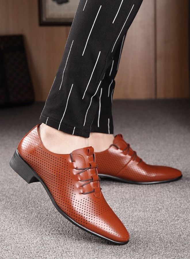 Lace-up Pointed Oxford Casual Shoes Brown - Image 1