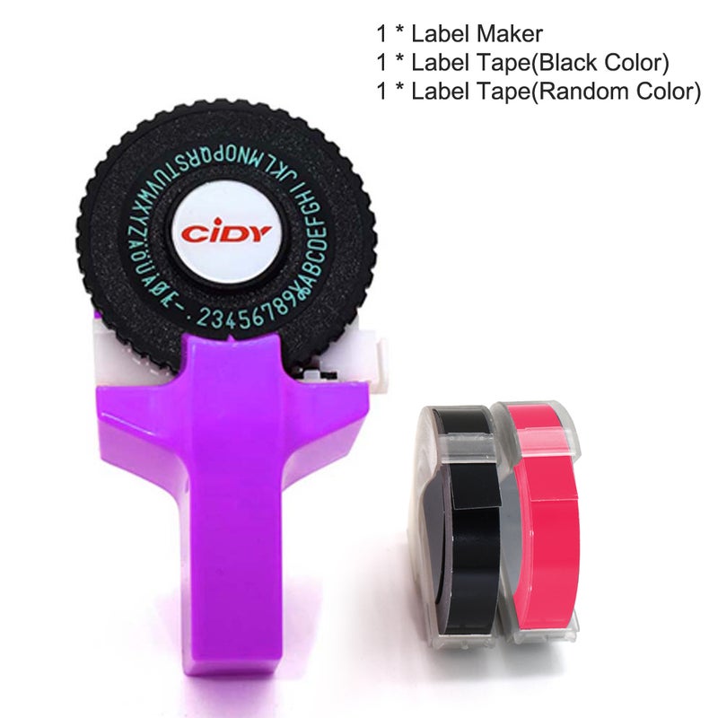 Mini Portable Manual Label Maker With Plastic PVC 9mm Tapes Lettering Machine Purple  - Image 2