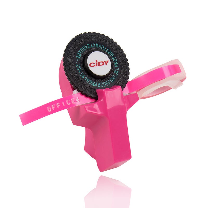 Mini Portable Manual Label Maker With Plastic PVC 9mm Tapes Lettering Machine Pink  - Image 1