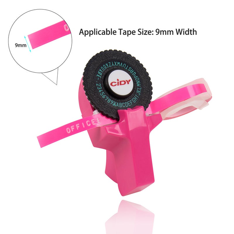 Mini Portable Manual Label Maker With Plastic PVC 9mm Tapes Lettering Machine Pink  - Image 5
