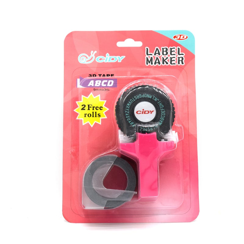 Mini Portable Manual Label Maker With Plastic PVC 9mm Tapes Lettering Machine Pink  - Image 3