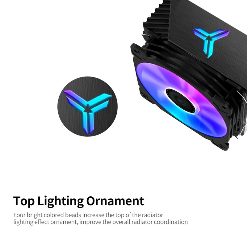 مروحة تبريد وحدة المعالجة المركزية بإضاءة LED مع 4 أنابيب تسخين لمقابس إنتل LGA1200/ إنتل 1151/ إيه إم دي +AM4/FM2 أسود - Image 5