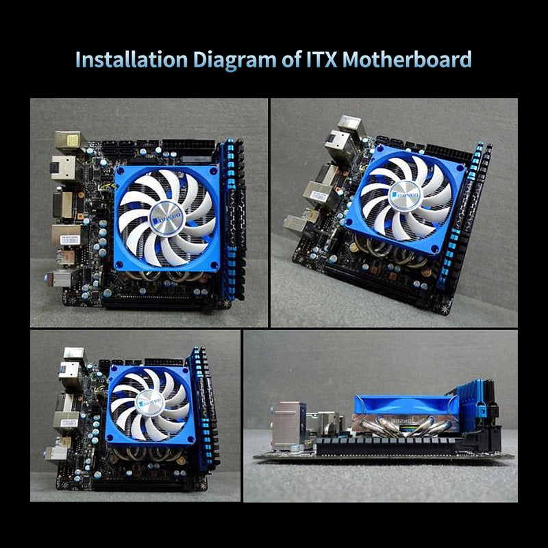 Generic - Ultra-Thin Mute CPU Cooling Fan With 4 Heat Pipes Radiator For HTPC ITX Case All-In-One Computer Blue - Image 1