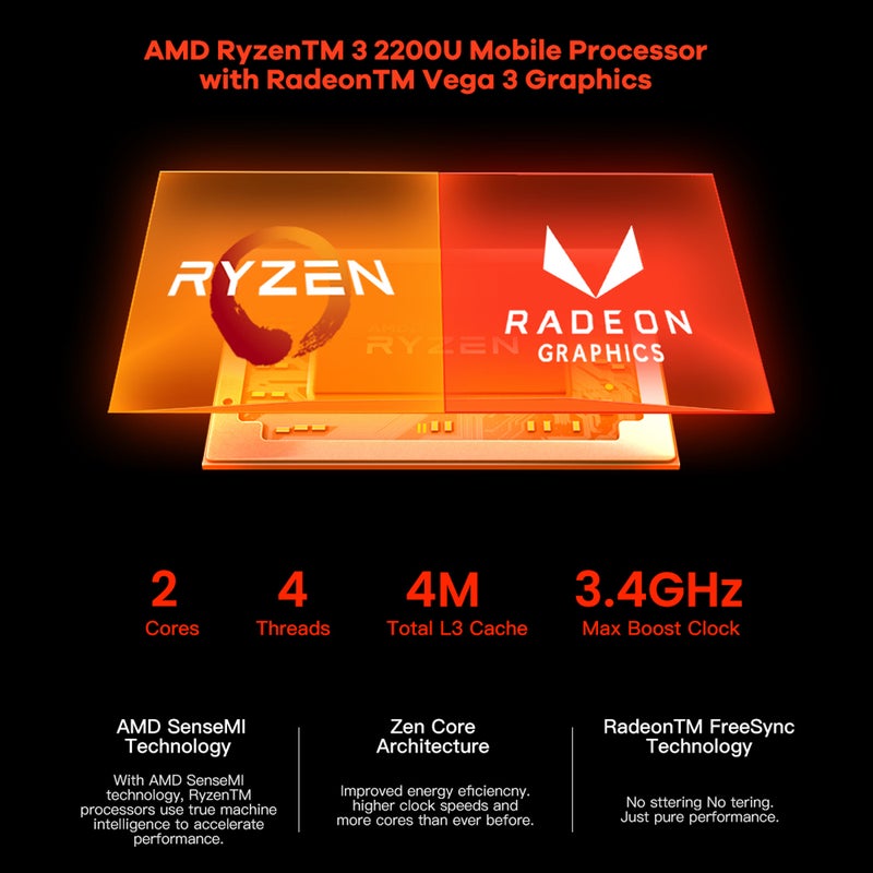 Generic - AMD Ryzen 3 2200U 8GB RAM M.2 NVNE SSD Radeon Vega Graphics Mini PC Black - Image 1