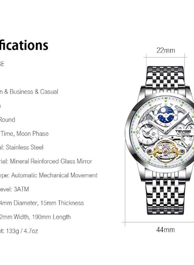 Tevise Men's Stainless Steel Wrist Watch J4485W-KM - 42 mm - Silver - Image 3