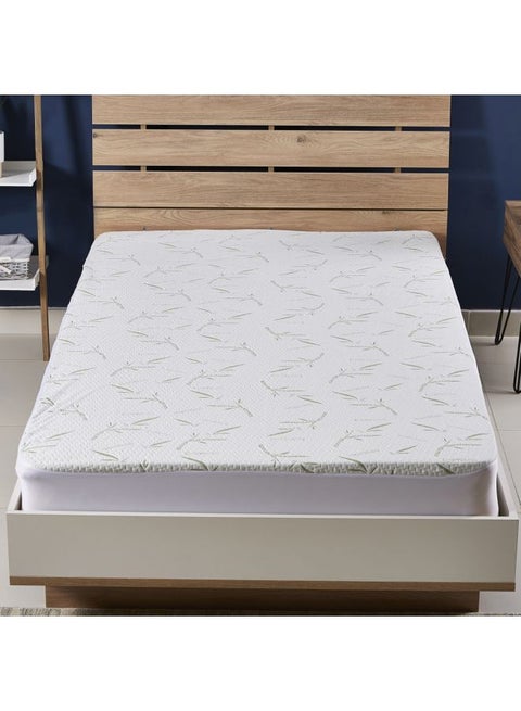 Bamboo Mattress Protector Polyester White/Green Twin