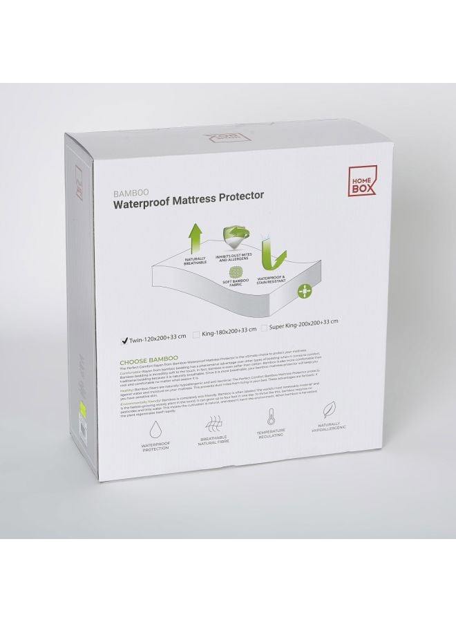 Home Box - Bamboo Mattress Protector Polyester White/Green Twin - Image 1