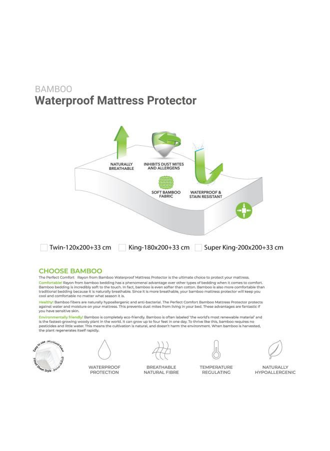 Home Box - Bamboo Mattress Protector Polyester White/Green Twin - Image 1