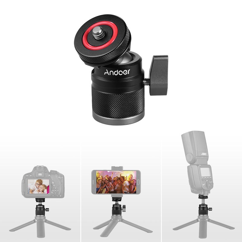 ANDOER 2-In-1 Mini Cold Shoe Ball Head Black  - Image 5