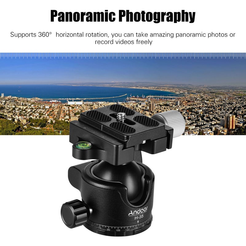 ANDOER 5-Piece Panorama U-Groove Low Gravity Tripod Ball Head Set Black - Image 4