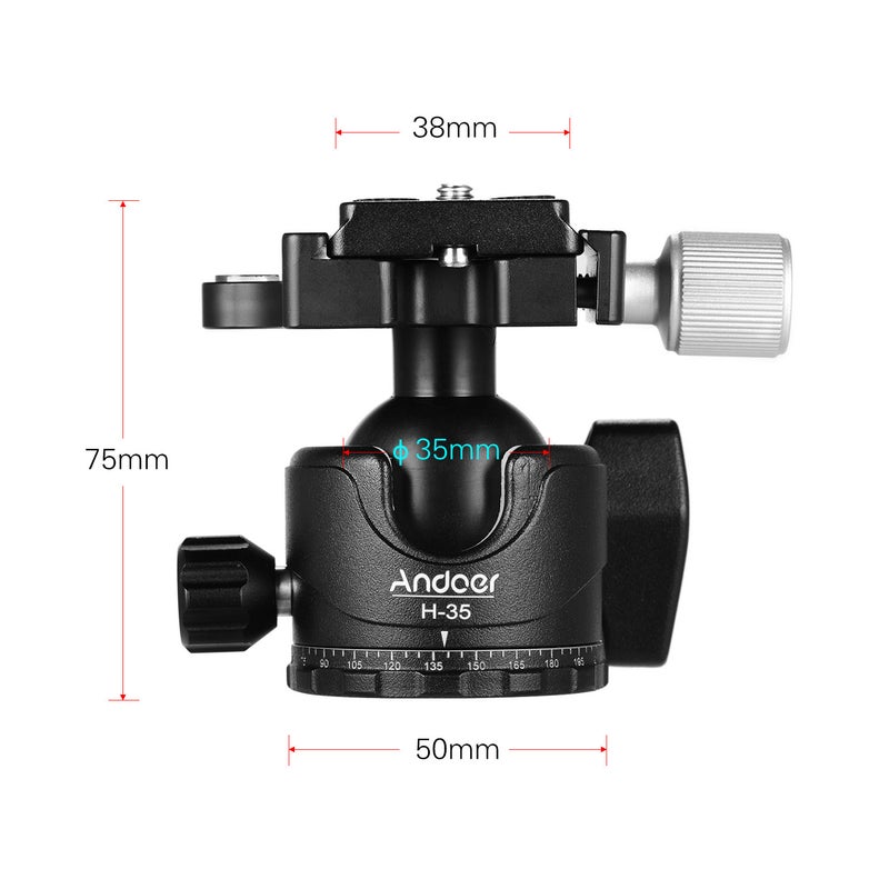 ANDOER 5-Piece Panorama U-Groove Low Gravity Tripod Ball Head Set Black - Image 3