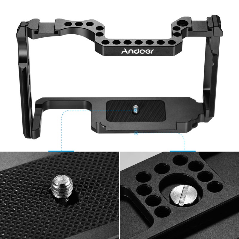 أندوير مثبت كاميرا على شكل قفص مزود بقاعدتي تثبيت الفلاش غير داعمتين للتوصيل الكهربائي أسود - Image 2