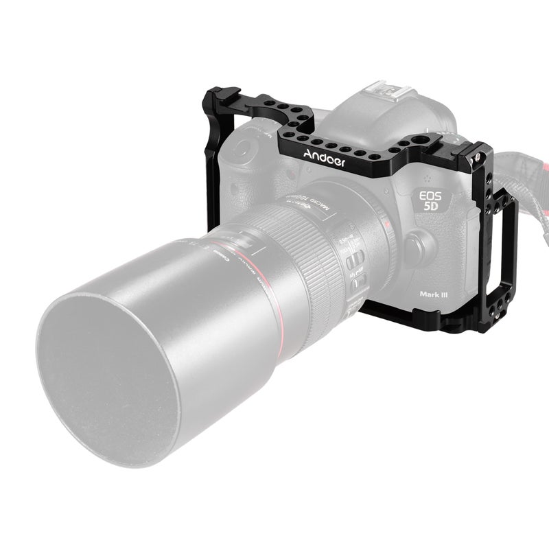 أندوير مثبت كاميرا على شكل قفص مزود بقاعدتي تثبيت الفلاش غير داعمتين للتوصيل الكهربائي أسود - Image 4