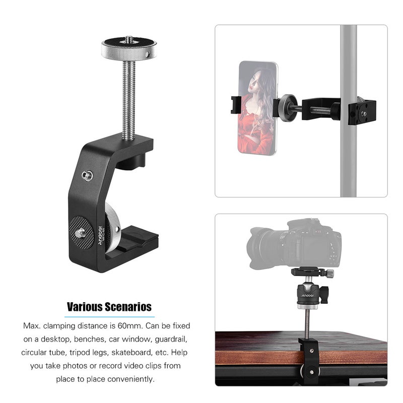 ANDOER 2-Piece Multi-functional C-Shaped Clamp Set Black/Silver - Image 5