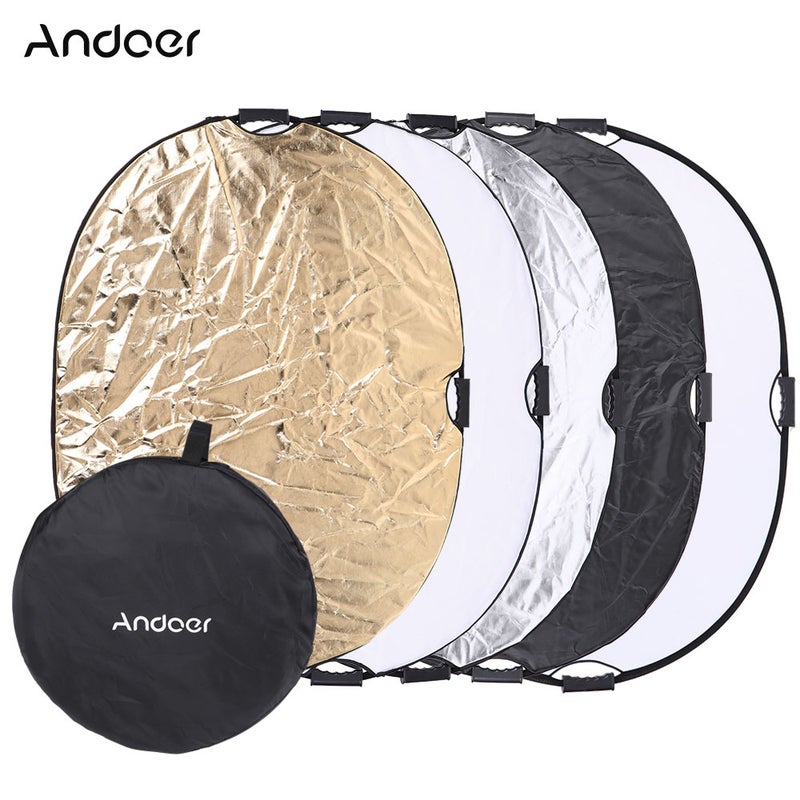 ANDOER - 5-In-1 Round Collapsible Multi-Disc Studio Light Reflector Black - Image 1