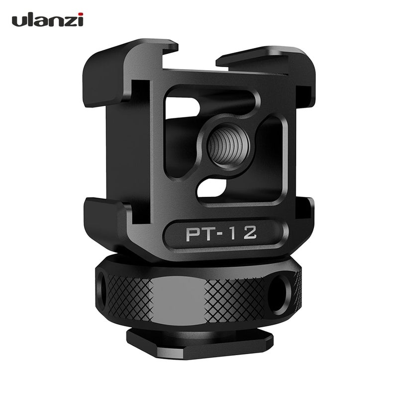 Triple Cold Shoe Mount Adapter with 3 Cold Shoe Dual 1/4 Thread Black  - Image 1