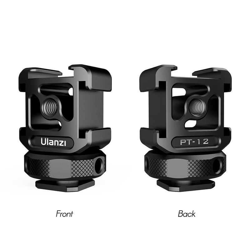 Triple Cold Shoe Mount Adapter with 3 Cold Shoe Dual 1/4 Thread Black  - Image 5