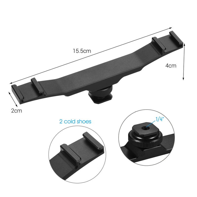Cold Shoe Mount Extension Dual Bracket Black  - Image 2