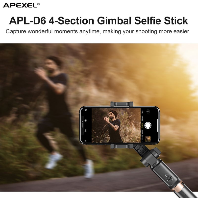 Apexel APL-D6 4-Section Single Axis Handheld Gimbal Stabilizer Black  - Image 2