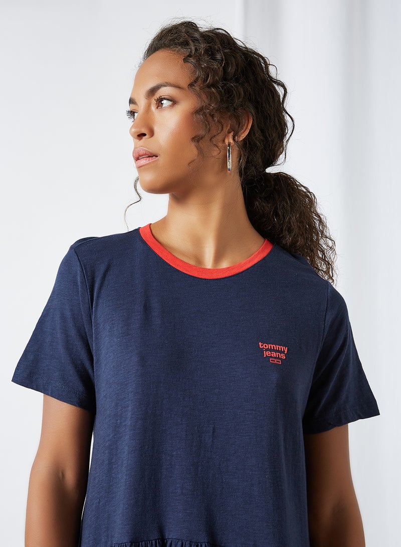 TOMMY JEANS Ringer T-Shirt Skater Dress Twilight Navy  - Image 4