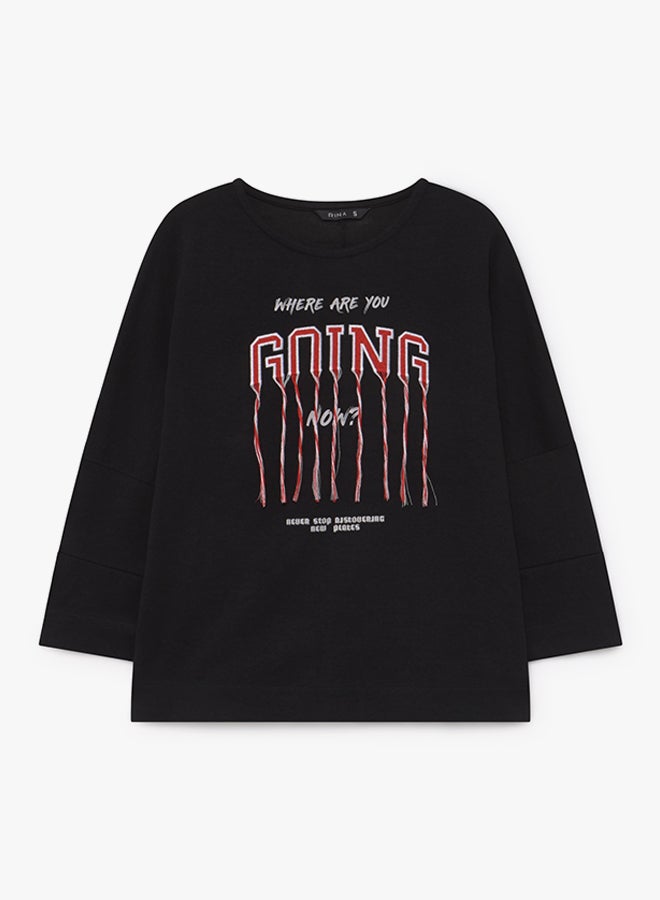 RINA Elegant Crew Neck Sweatshirt Black  - Image 4