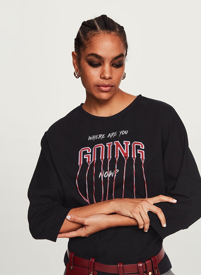 RINA Elegant Crew Neck Sweatshirt Black  - Image 1