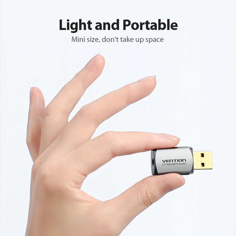 VENTION External USB Sound Card Adapter To 3.5mm Headset Grey  - Image 3