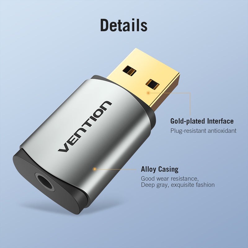 VENTION External USB Sound Card Adapter To 3.5mm Headset Grey  - Image 4