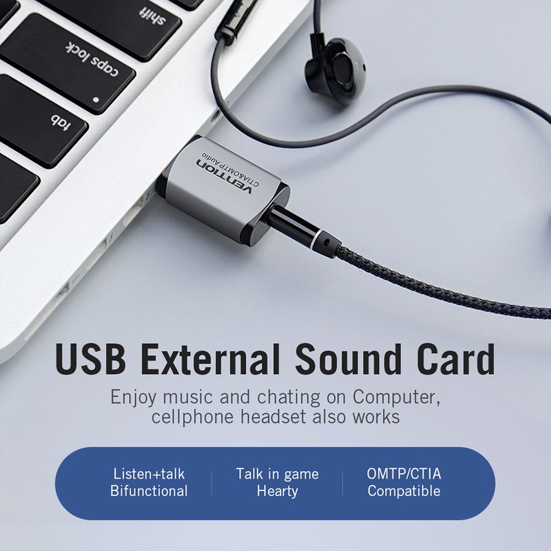 VENTION External USB Sound Card Adapter To 3.5mm Headset Grey  - Image 5