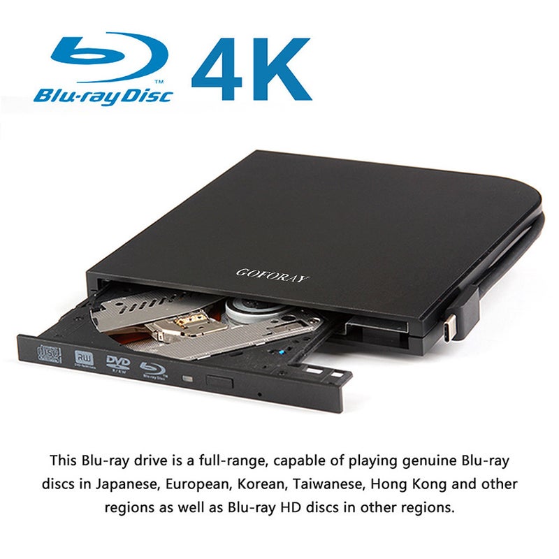 Generic - USB 3.0 Type-C Blu-Ray Drive External DVD Recorder Black - Image 1