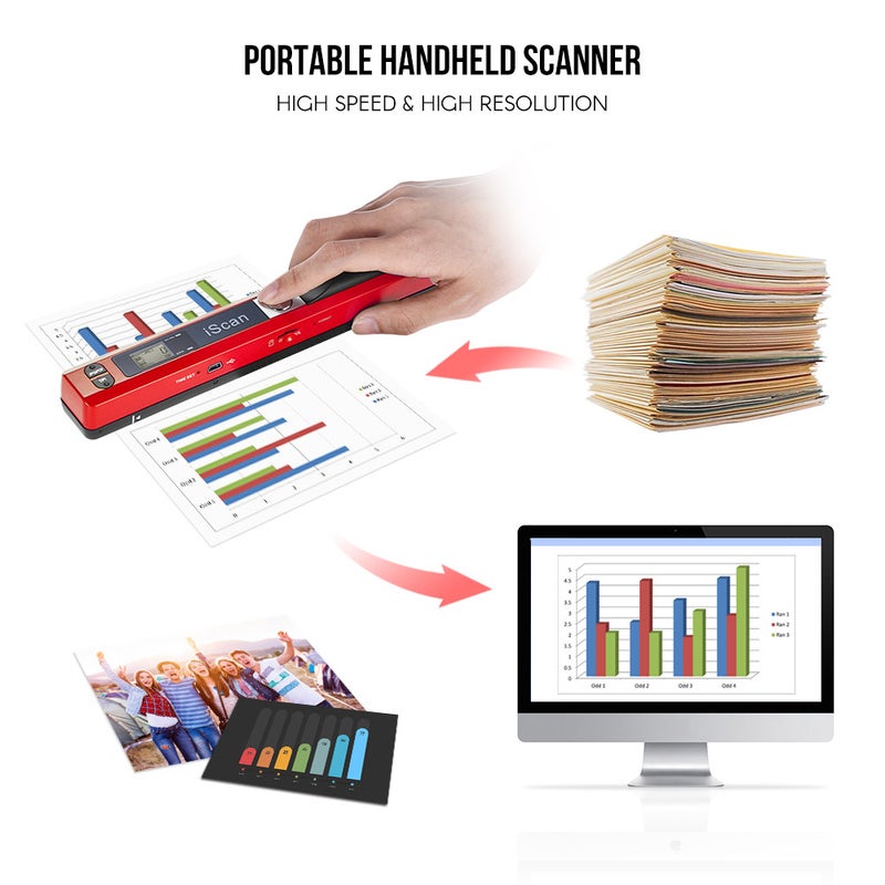Portable Wireless Mini Handheld Scanner Red  - Image 2