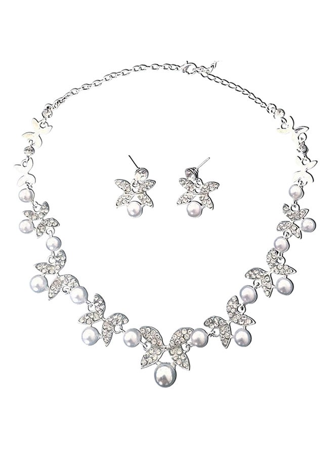 3-Piece Exquisite Design Rhinestone Necklace And Earring Set