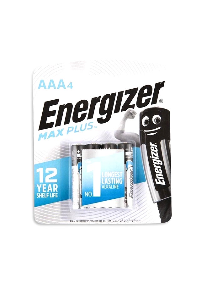 Energizer Max Plus Alkaline AAA Batteries - Pack Of 4 Grey/Black/Silver 