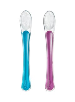 tommee tippee Pack Of 2 Supa Soft First Transitioning Spoons, 4+ M - Blue/Purple/White  - Image 1