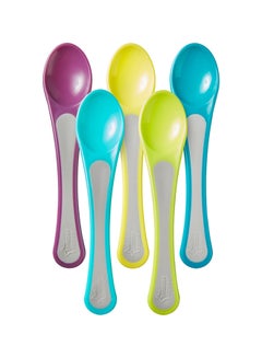 tommee tippee Pack Of 5 Explora Easygrip Feeding Spoons, 7+ M, Multicolour  - Image 1