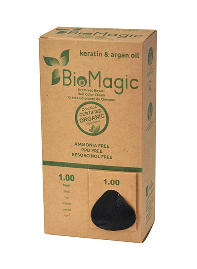 BIOMAGIC Hair Color Cream With Keratin And Argon Oil 1.00 Black  - Image 1