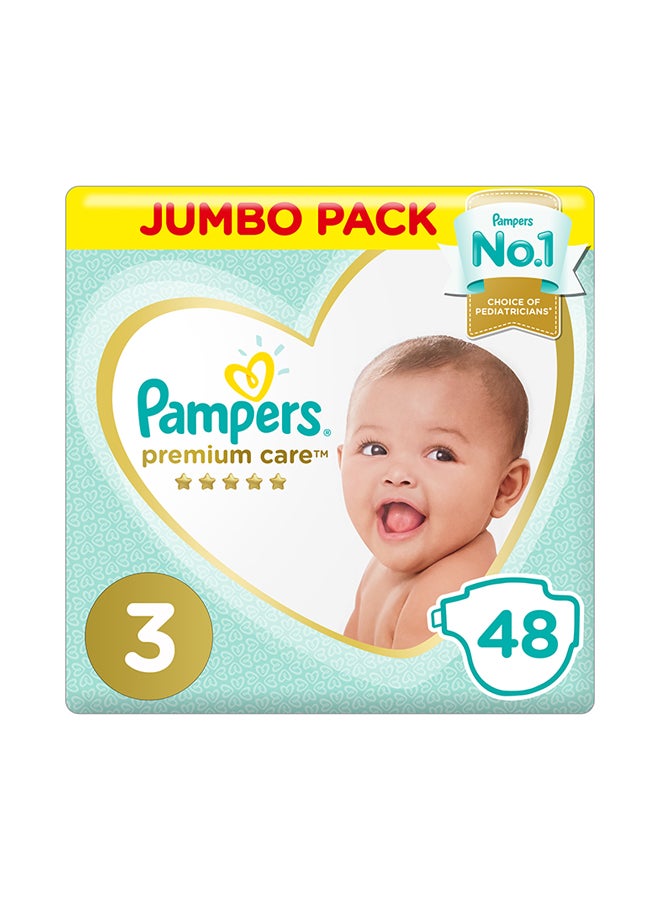Pampers - Premium Care Diapers, Size 3, Midi, 6-10 Kg, Jumbo Pack,48 Diapers - Image 1