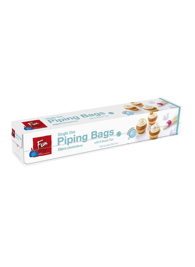 Piping Bags With 6 Nozzle Tips, Pack Of 25 Clear/Silver 30x30x20centimeter 