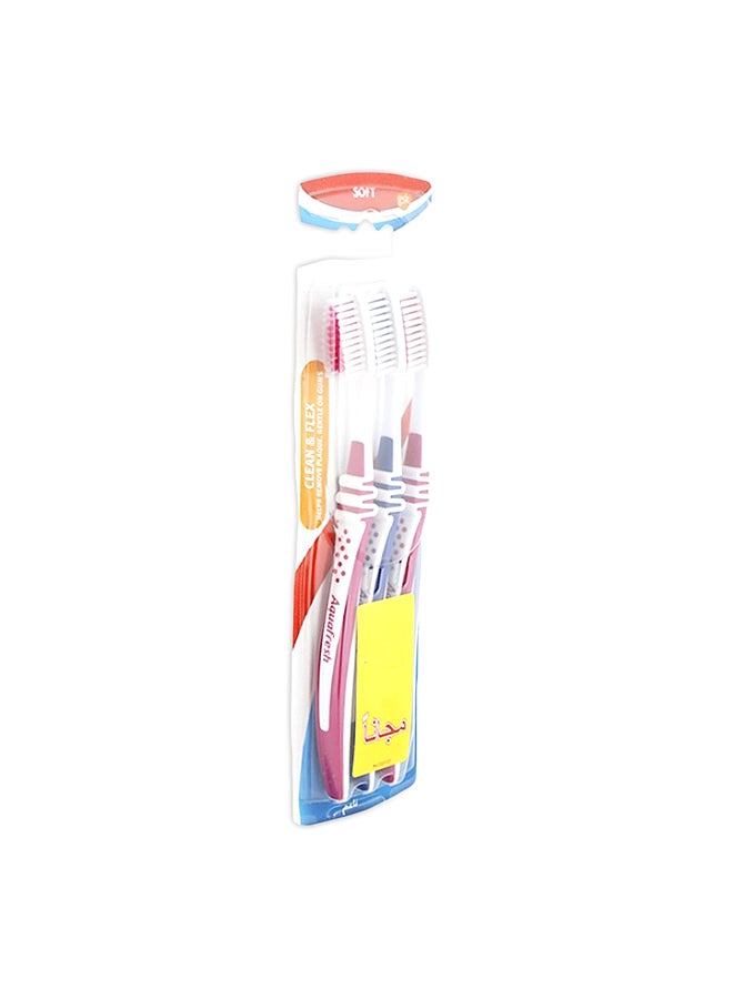 3-Piece Clean And Flex Soft Toothbrush Set Multicolor