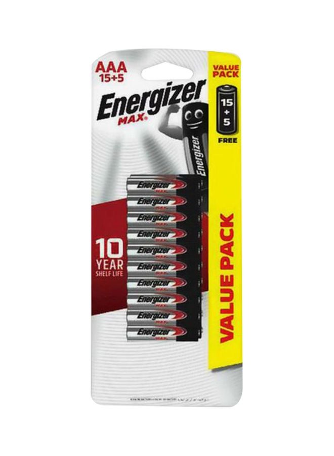 Energizer Energizer E92Hp Max 1.5V Alkaline Aaa Batteries, 20 Pieces - Black Silver/Black/Red - Image 1